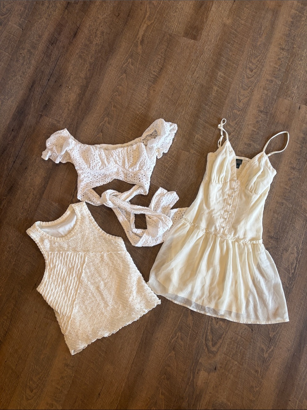 Bundle of White Summer Tops & Dress - Lace Crop, Tank & Slip Dress XS - XXS
